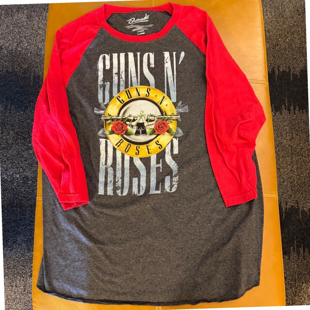 Guns N' Roses Bravado Graphic T Shirt Gray‎ Red Raglan Sleeve XL Rock Band